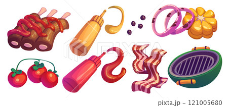 Grill meat cartoon. Bbq roast beef food for picnic 121005680