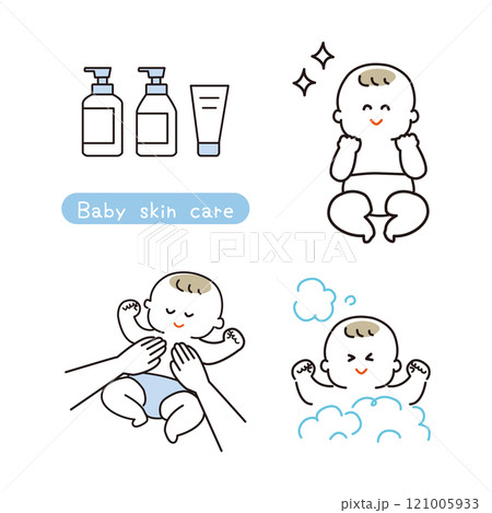 赤ちゃんスキンケアセット線画 121005933