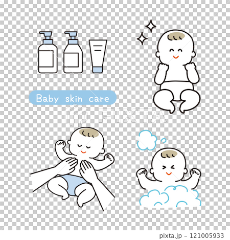 赤ちゃんスキンケアセット線画 121005933