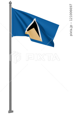 セントルシアのはためく国旗の3Dイラスト(正面) 121006697