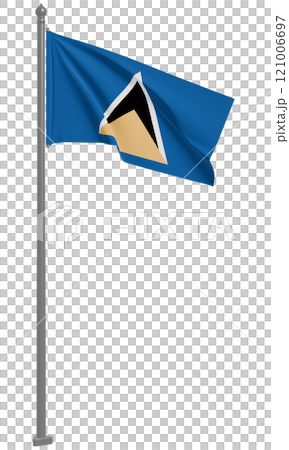 聖露西亞飄揚的國旗 3D 插圖（前視圖） 121006697