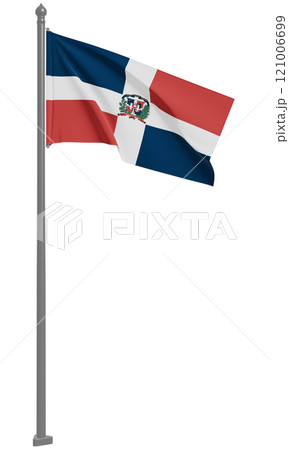 ドミニカ共和国のはためく国旗の3Dイラスト(正面) 121006699
