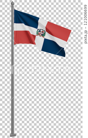 ドミニカ共和国のはためく国旗の3Dイラスト(正面) 121006699