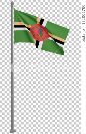 3D illustration of the fluttering flag of Dominica (front view) 3D illustration of the fluttering flag of Dominica (front view) 121006700