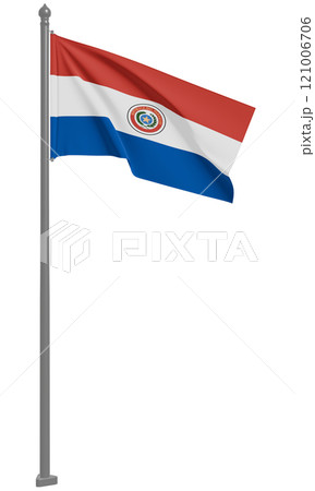 パラグアイ共和国のはためく国旗の3Dイラスト(正面) 121006706