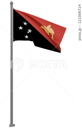 パプアニューギニア独立国のはためく国旗の3Dイラスト(正面) パプアニューギニア独立国のはためく国旗の3Dイラスト(正面) 121006724