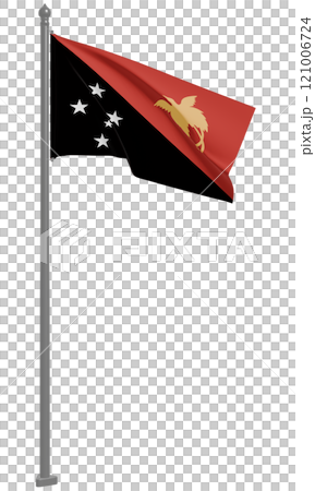 巴布亞紐幾內亞獨立國飄揚的國旗3D圖(前視圖) 巴布亞紐幾內亞獨立國飄揚的國旗3D圖(前視圖) 121006724