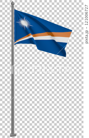 馬紹爾群島共和國飄揚的國旗 3D 插圖(前視圖) 馬紹爾群島共和國飄揚的國旗 3D 插圖(前視圖) 121006727