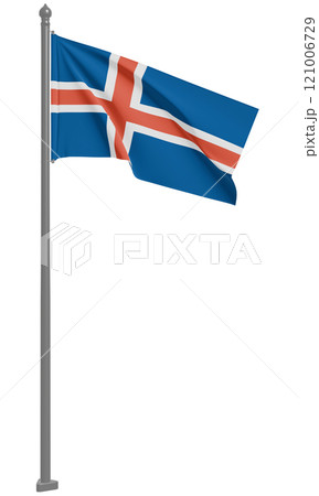 アイスランド共和国のはためく国旗の3Dイラスト(正面) 121006729