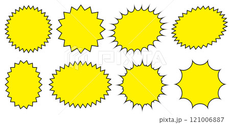 黄色 ギザギザ 爆発 フレーム シンプル 黒縁	 黄色 ギザギザ 爆発 フレーム シンプル 黒縁	 121006887
