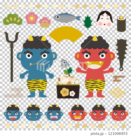 Setsubun/Bean-throwing Red and Blue Demons Illustration Set Setsubun/Bean-throwing Red and Blue Demons Illustration Set 121006955