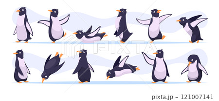 Penguins. Polar arctic birds in funny poses exact vector wild animals 121007141