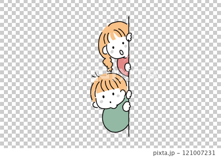 Children peeking through the wall 121007231