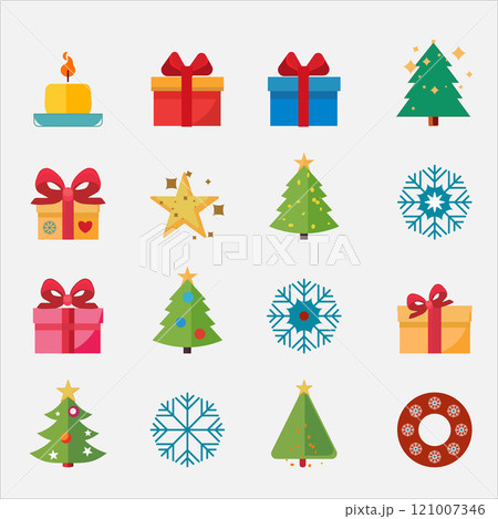 Cute color Christmas flat icons set. Festive Elements 121007346