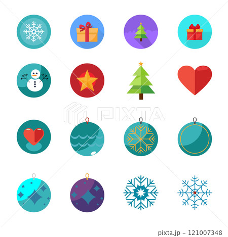 Cute color Christmas flat icons set. Festive Elements 121007348