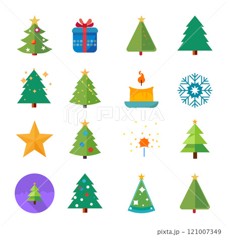 Cute color Christmas flat icons set. Festive Elements 121007349