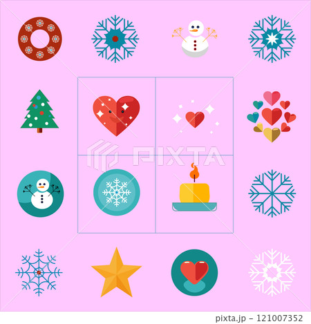 Cute color Christmas flat icons set. Festive Elements 121007352