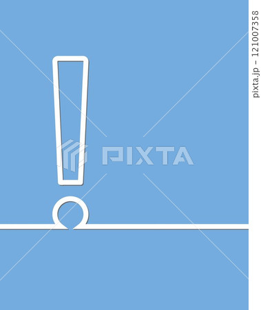 White exclamation mark icon on blue background with a long shadow effect. 121007358