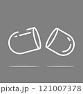 Split pill white linear or silhouette icons on gray background. Empty open gelatin capsule 121007378