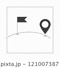 Route in line shape. Travel concept. Location of golf hole. Golf position sign on white background. 121007387