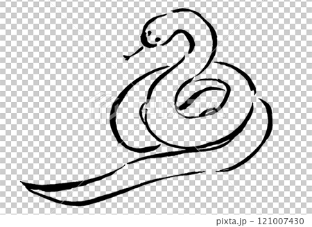 巳年の年賀状に使える筆手描きのモノクロへび 121007430