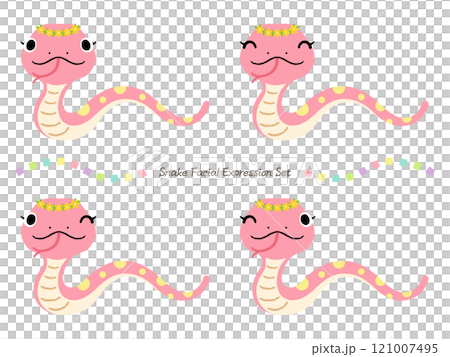 A pink snake girl with polka dots wearing a flower crown [facial expression illustration set] 121007495