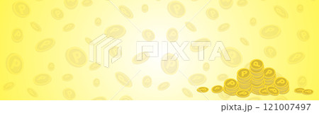 たくさんのコインが舞う背景・貯まるイメージフレーム　黄グラデ　1 121007497