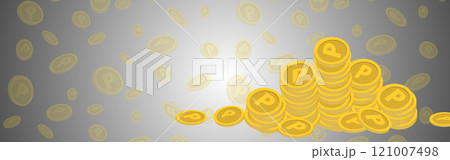 たくさんのコインが舞う背景・貯まるイメージフレーム　黒グラデ　2 121007498