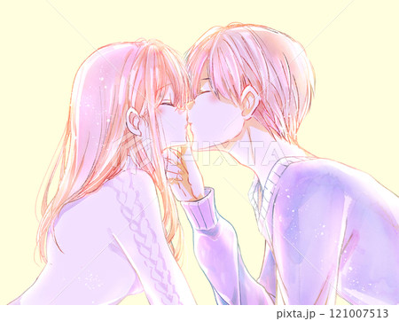 キスする男女 顎クイ 冬 逆光 キスする男女 顎クイ 冬 逆光 121007513