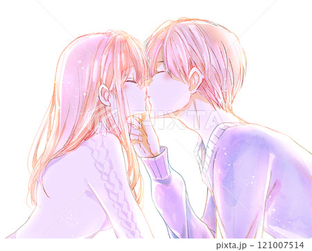 キスする男女　顎クイ　冬　逆光 121007514