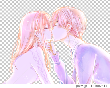 男人和女人接吻,下巴接吻,冬天,背光 男人和女人接吻,下巴接吻,冬天,背光 121007514