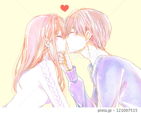 キスする男女　顎クイ　冬 121007515