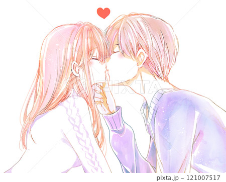 キスする男女　顎クイ　冬 121007517