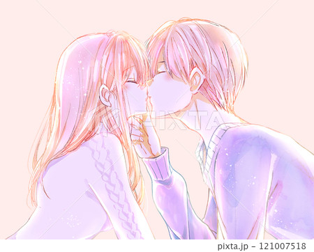 キスする男女 顎クイ 冬 逆光 キスする男女 顎クイ 冬 逆光 121007518