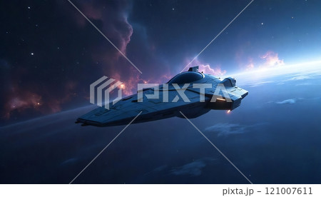 Futuristic Spaceship in the Vastness of Space 121007611