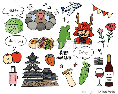 長野の手描きイラストセット 121007940