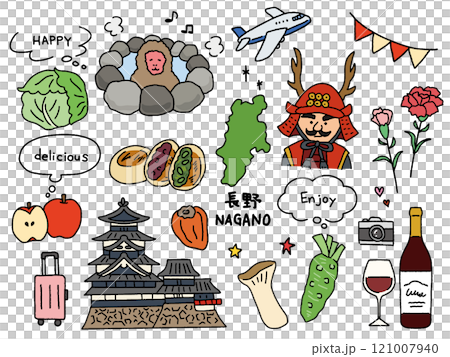 長野の手描きイラストセット 121007940