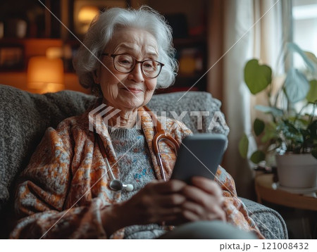 Senior citizen using a telehealth app to consult with a doctor, it is conversation, connection in comfort Senior citizen using a telehealth app to consult with a doctor, it is conversation, connection in comfort 121008432