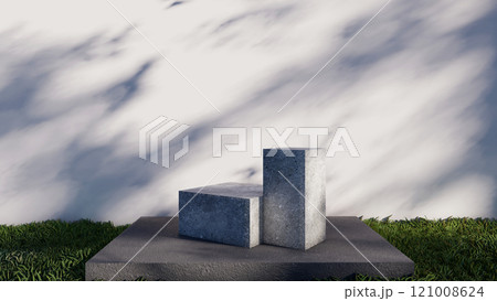 nature background product forest empty green natural display podium cosmetic. beauty platform summer pedestal stage stand outdoor texture plant tropical. tree stone leaf garden promotion fresh mockup 121008624