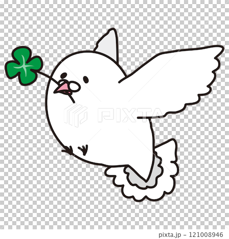 四葉のクローバーをくわえた白いハトのイラスト素材 [121008946] - PIXTA