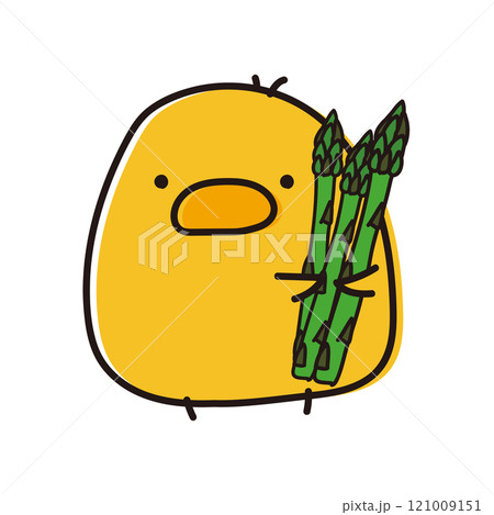 アスパラガスを持ったまんまるひよこ 121009151