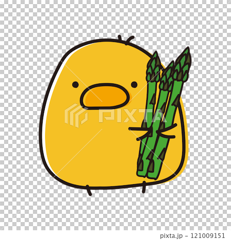 Round chick holding asparagus Round chick holding asparagus 121009151