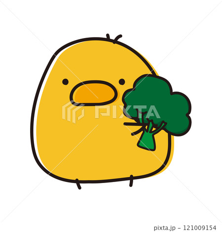 ブロッコリーを持ったまんまるひよこ ブロッコリーを持ったまんまるひよこ 121009154