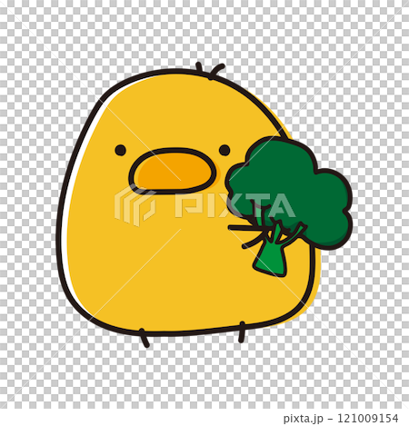 ブロッコリーを持ったまんまるひよこ ブロッコリーを持ったまんまるひよこ 121009154