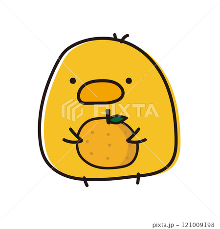 みかんを持っているまんまるひよこのイラスト素材 [121009198] - PIXTA