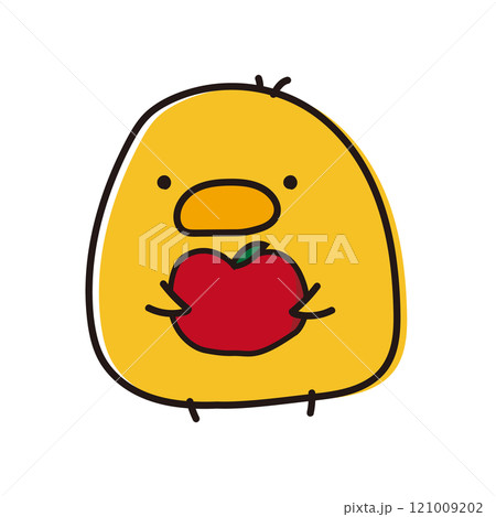 リンゴを持っているまんまるひよこのイラスト素材 [121009202] - PIXTA