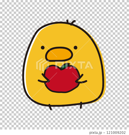 リンゴを持っているまんまるひよこのイラスト素材 [121009202] - PIXTA