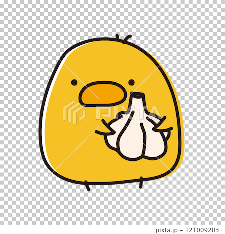 ニンニクを持っているまんまるひよこ ニンニクを持っているまんまるひよこ 121009203