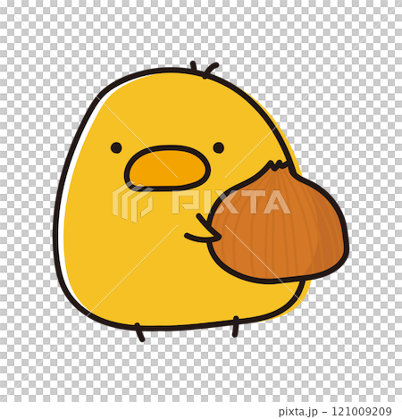玉ねぎを持っているまんまるひよこ 121009209