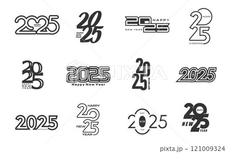 2025 calendar numbers with Happy New Year greeting for holiday date, vector icons set. 2025 Happy New Year in retro or modern trendy font text for calendar, invitation poster or social media banner 2025 calendar numbers with Happy New Year greeting for holiday date, vector icons set. 2025 Happy New Year in retro or modern trendy font text for calendar, invitation poster or social media banner 121009324